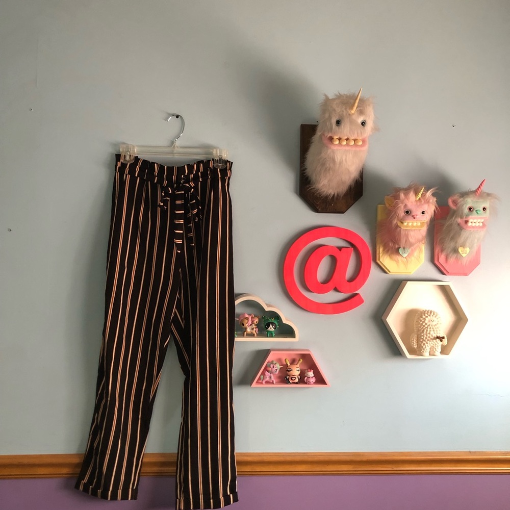 Striped paper bag pants